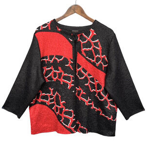 Chico's Travelers Crushed Abstract Jacket Women Size L/12 Black Red Wrinkle Free